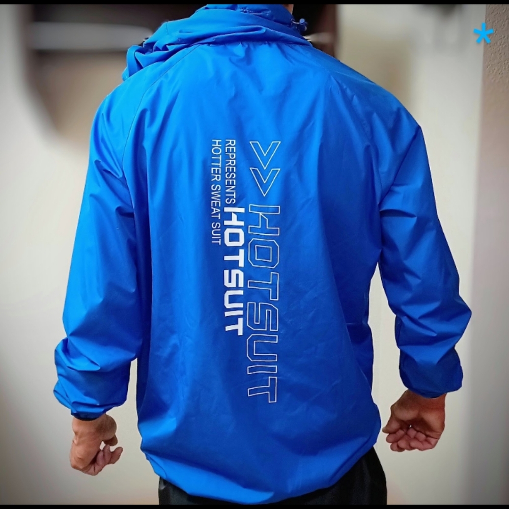 HOTSUIT Blue Sauna Suit Men's Sweat Jacket & Pants, Weight Loss Anti-Rip LRG